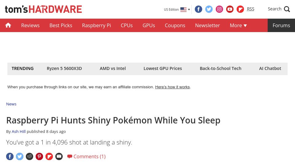 Screenshot of tomshardware.com: An automatic shiny hunter for any Pokémon game