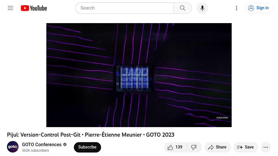 Screenshot of youtube.com: Pijul: Version-Control Post-Git [video]