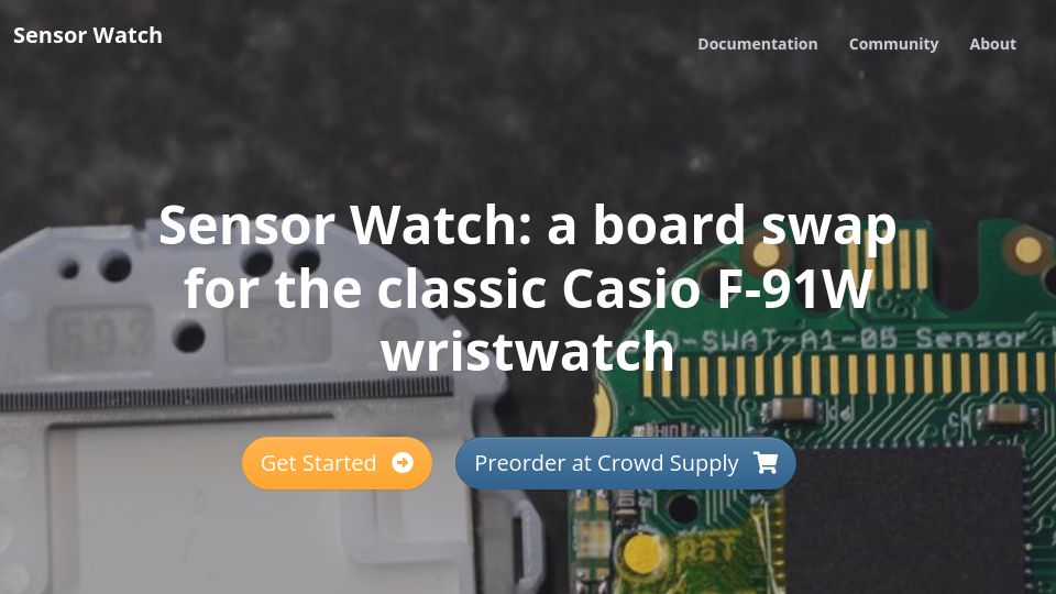 Screenshot of sensorwatch.net: Sensor Watch: a board swap for the classic Casio F-91W wristwatch