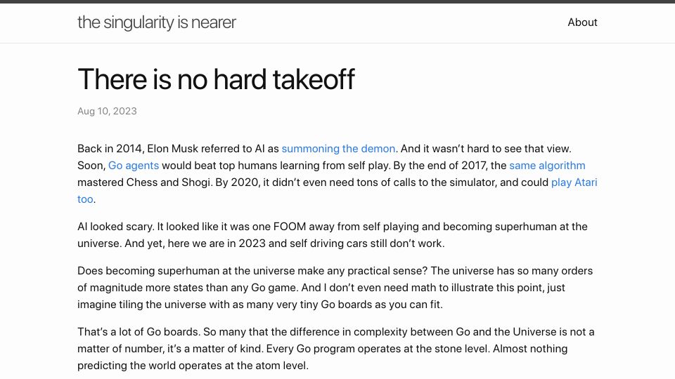 Screenshot of geohot.github.io: George Hotz: There is no hard takeoff