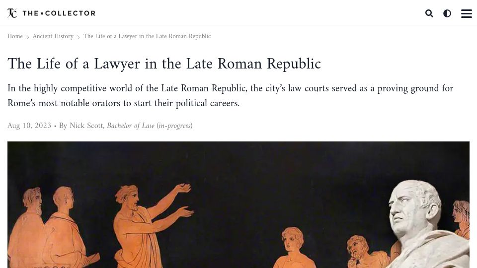 Screenshot of thecollector.com: The life of a lawyer in the late Roman republic