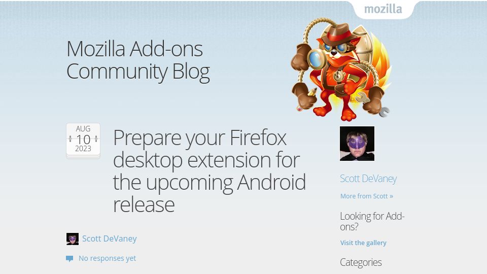 Screenshot of blog.mozilla.org: Firefox desktop extensions coming soon for the upcoming Android release