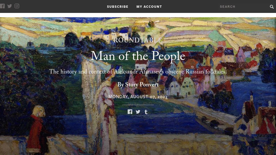 Screenshot of laphamsquarterly.org: The history and context of Aleksandr Afanasev’s obscene Russian folktales