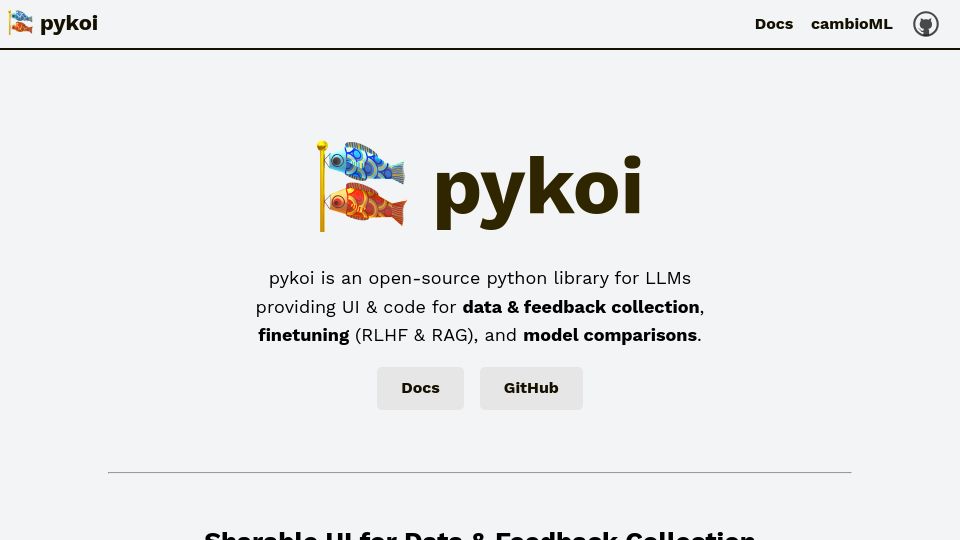 Screenshot of cambioml.com: Show HN: Pykoi – a Python library for LLM data collection and fine tuning