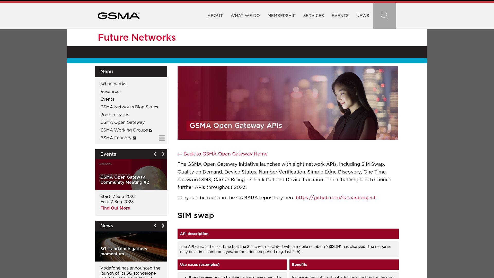 Screenshot of gsma.com: GSMA considers giving away mobile device locations through API