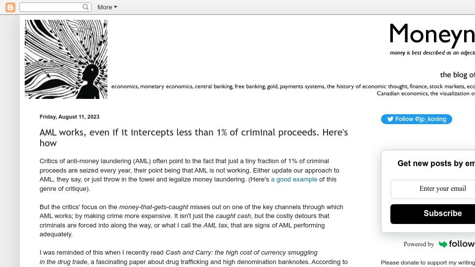 Screenshot of jpkoning.blogspot.com: AML works, even if it intercepts less than 1% of criminal proceeds