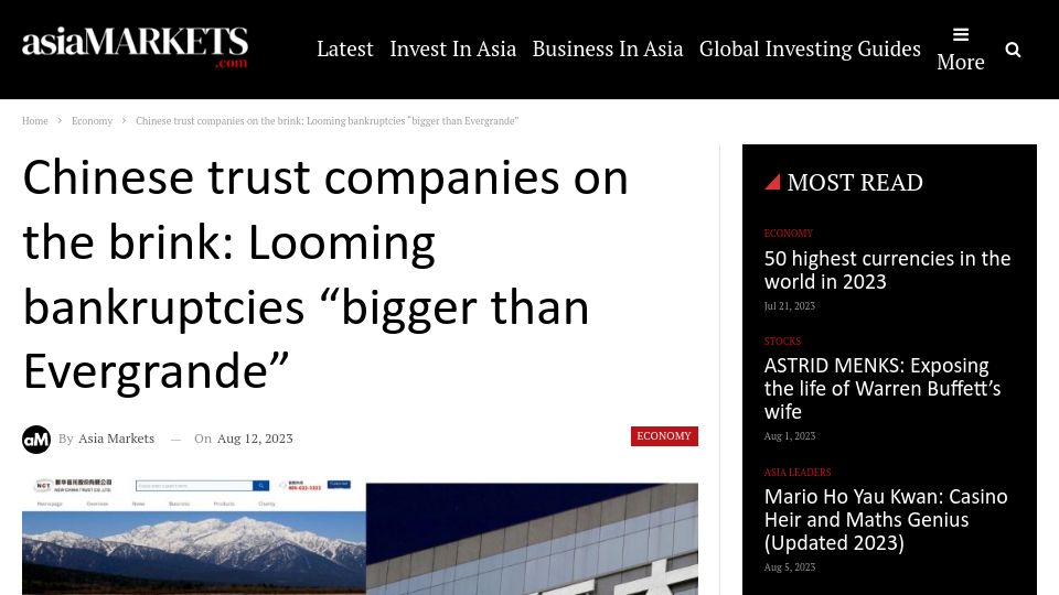 Screenshot of asiamarkets.com: Chinese Trust Companies on the Brink