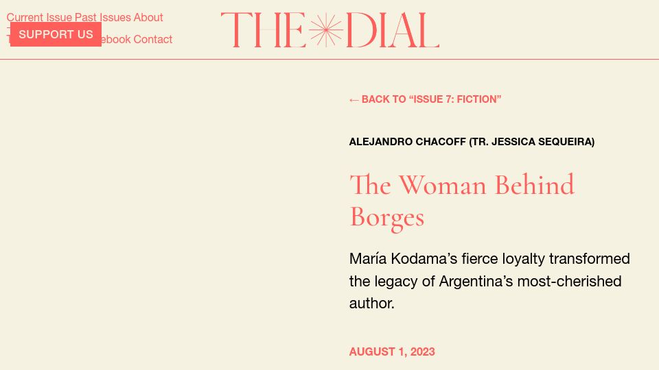 Screenshot of thedial.world: The Woman Behind Borges