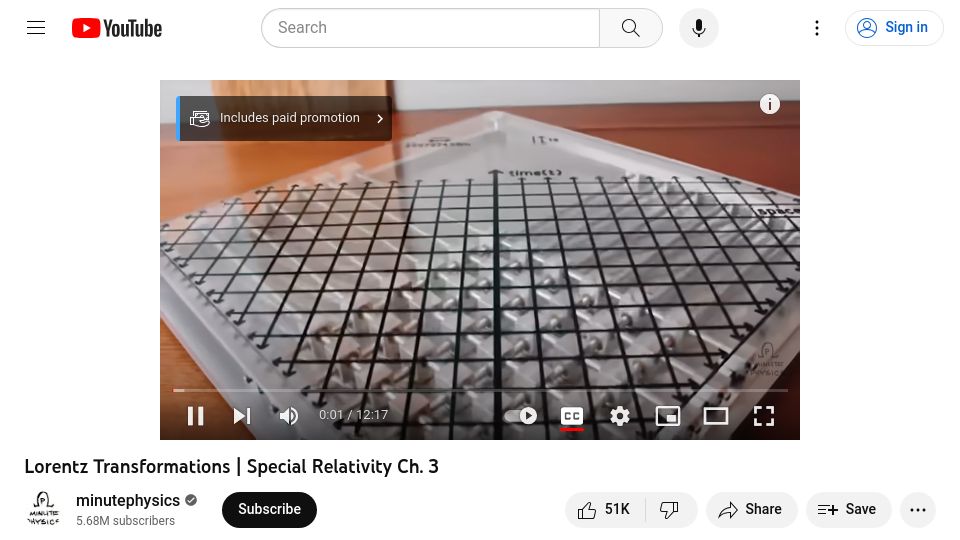 Screenshot of youtube.com: Special Relativity: Lorentz Transformations (2018) [video]
