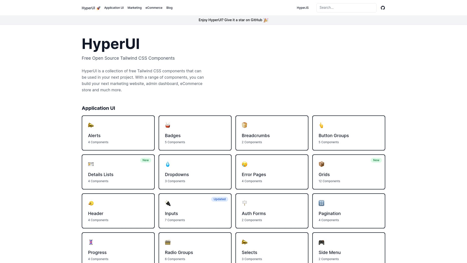 Screenshot of hyperui.dev: HyperUI: Free Open Source Tailwind CSS Components