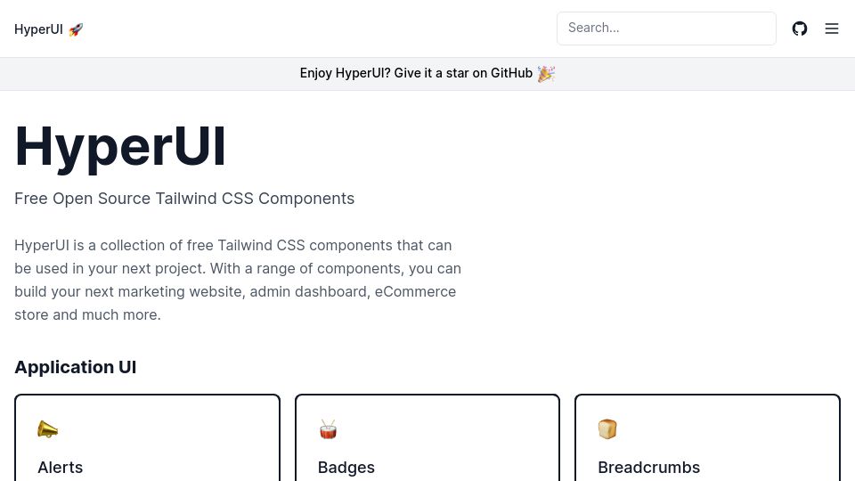 Screenshot of hyperui.dev: HyperUI: Free Open Source Tailwind CSS Components