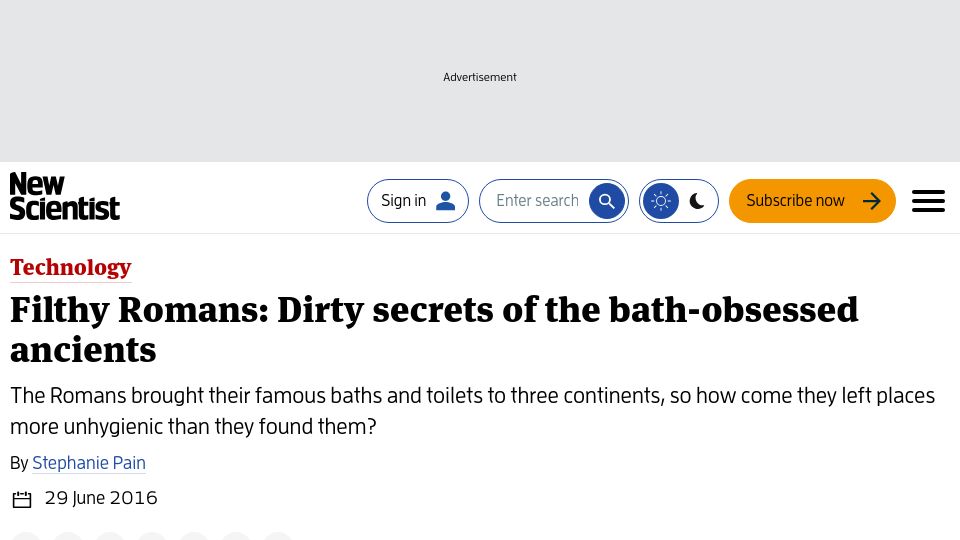 Screenshot of newscientist.com: Bath-obsessed ancients (2016)