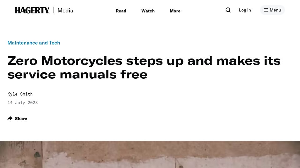 Screenshot of hagerty.com: Zero Motorcycles makes its service manuals free