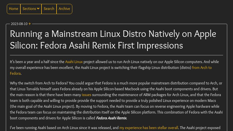 Screenshot of jasoneckert.github.io: Fedora Asahi Remix first impressions