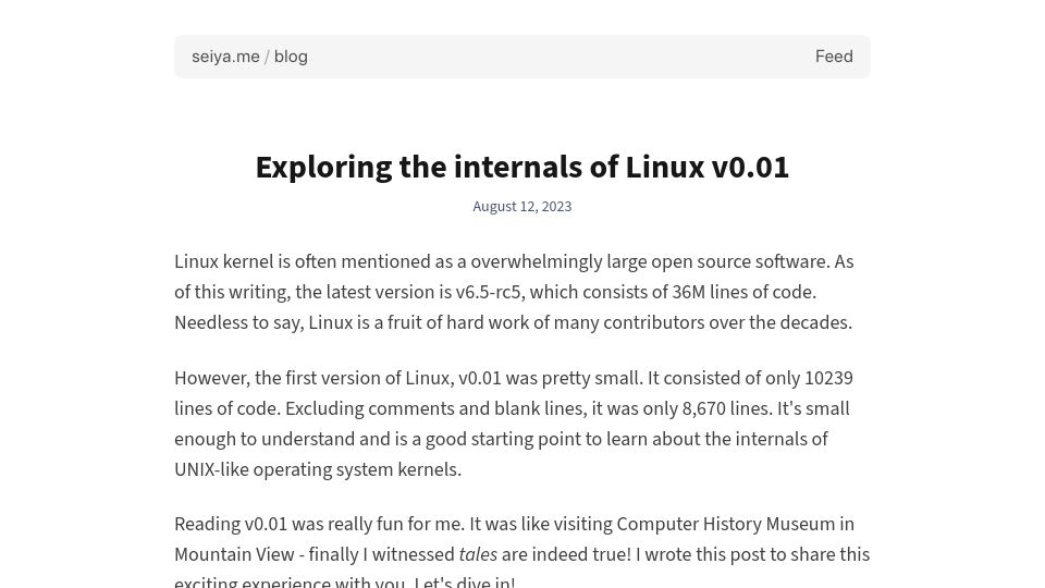 Screenshot of seiya.me: Exploring the Internals of Linux v0.01