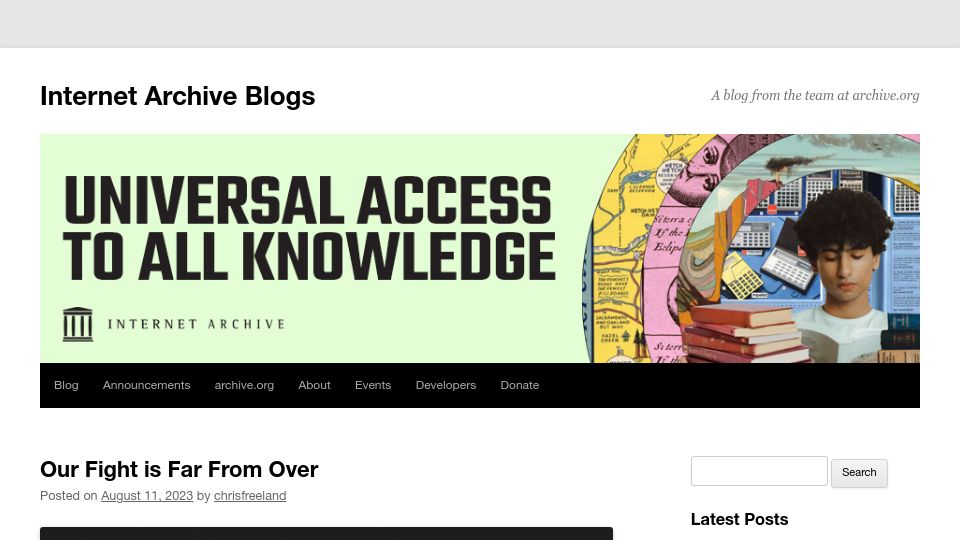 Screenshot of blog.archive.org: Our fight is far from over