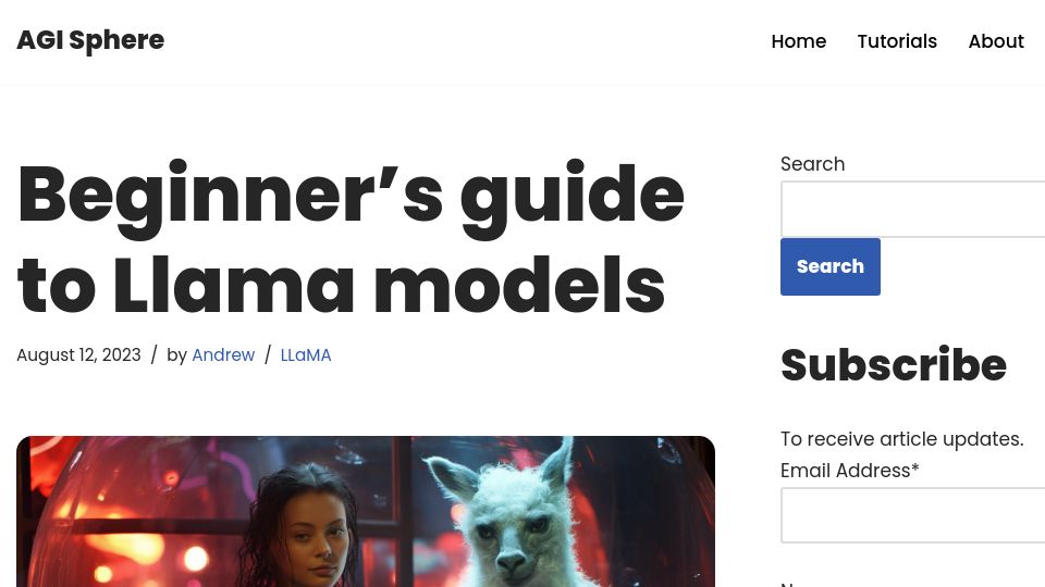 Screenshot of agi-sphere.com: Beginner's Guide to Llama Models