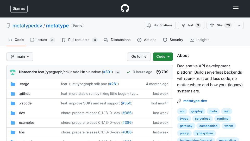 Screenshot of github.com: Build declaratively back ends and APIs with GraphQL or REST