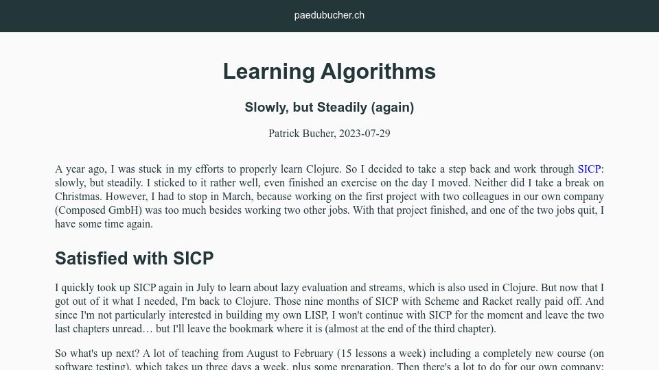 Screenshot of paedubucher.ch: Learning Algorithms