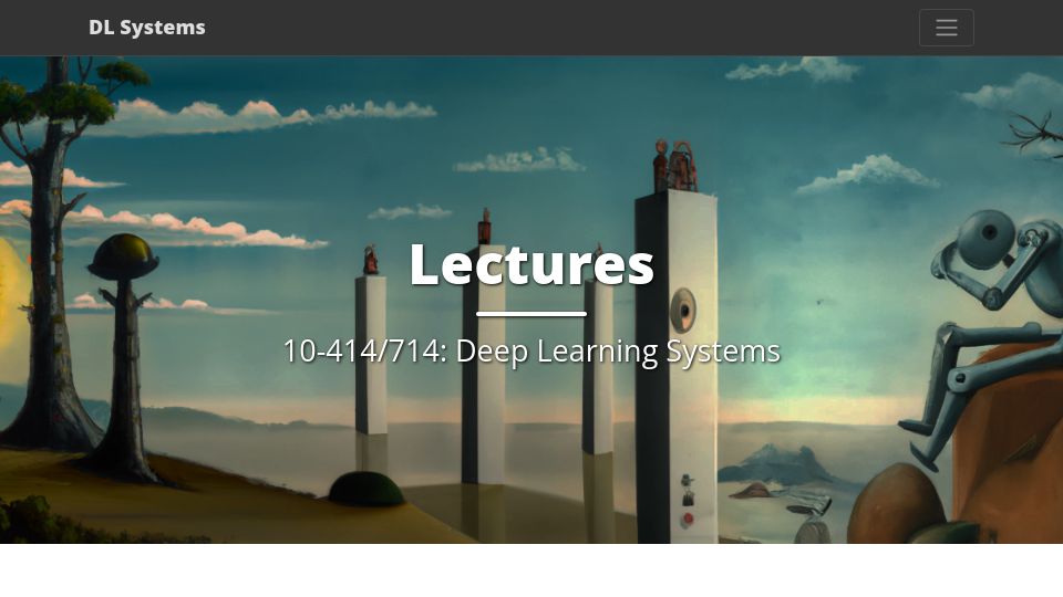 Screenshot of dlsyscourse.org: Deep Learning Systems