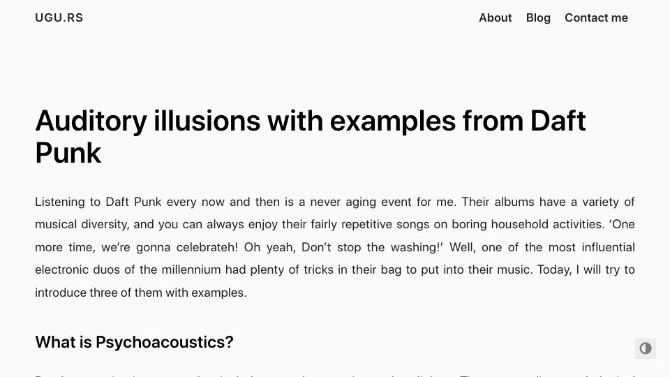 Screenshot of ugu.rs: Auditory illusions with examples from Daft Punk