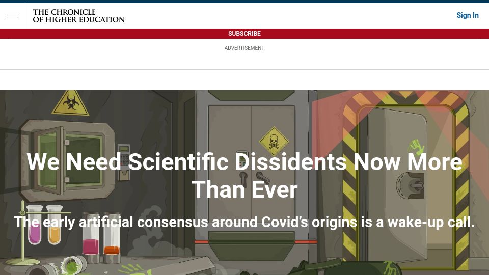 Screenshot of chronicle.com: We need scientific dissidents