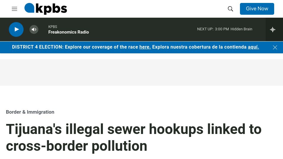 Screenshot of kpbs.org: Tijuana's illegal sewer hookups linked to cross-border pollution