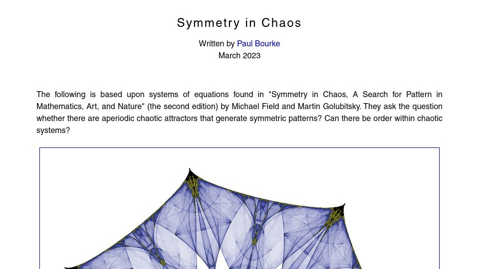 Screenshot of paulbourke.net: Symmetry in Chaos