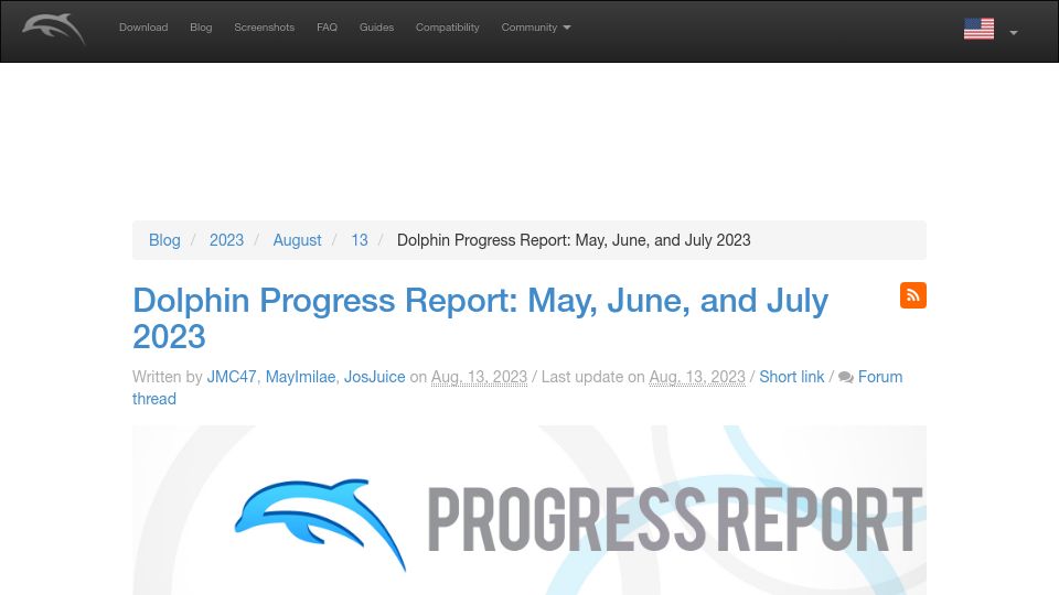 Screenshot of dolphin-emu.org: Dolphin Emulator Progress Report: May, June, and July 2023