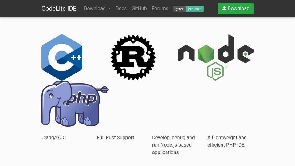 Screenshot of codelite.org: Codelite