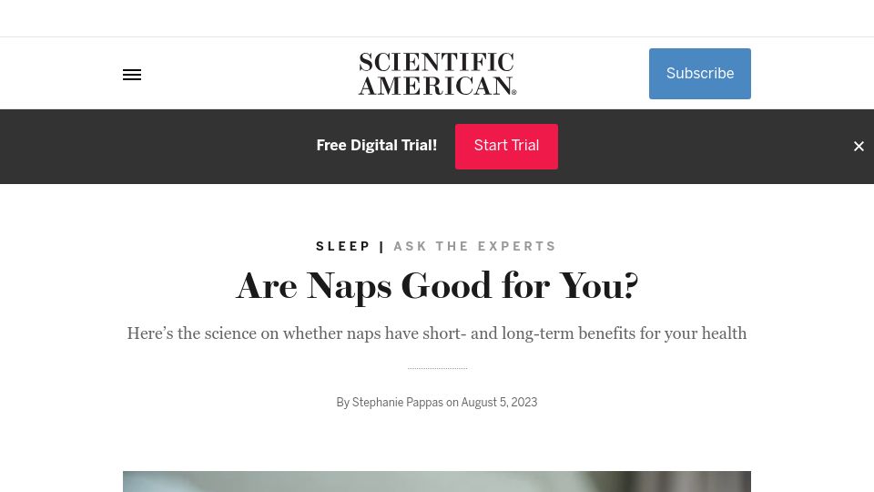 Screenshot of scientificamerican.com: Are Naps Good for You?