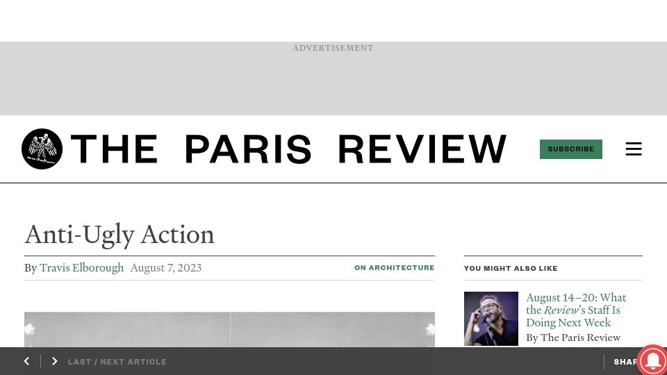 Screenshot of theparisreview.org: Anti-Ugly Action