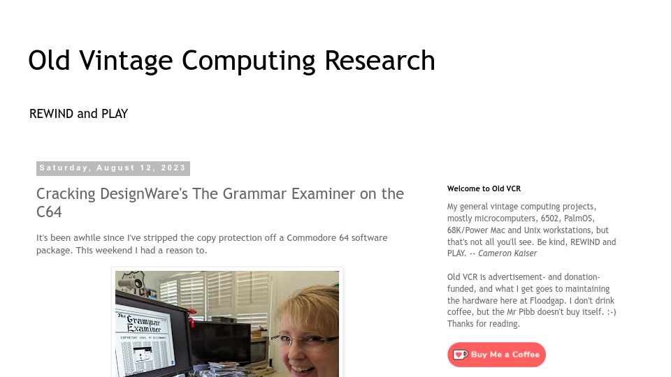 Screenshot of oldvcr.blogspot.com: Cracking DesignWare's the Grammar Examiner on the C64