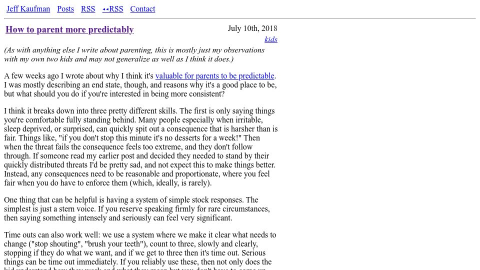 Screenshot of jefftk.com: How to parent more predictably (2018)