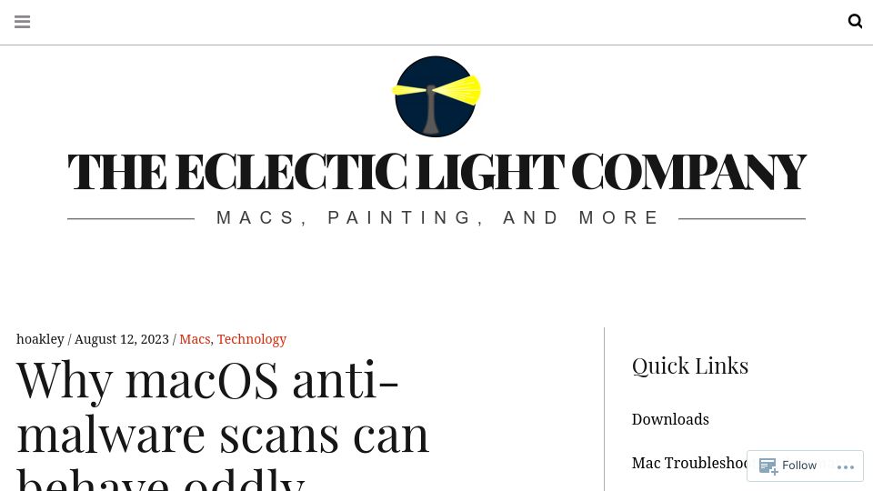 Screenshot of eclecticlight.co: Why macOS anti-malware scans can behave oddly