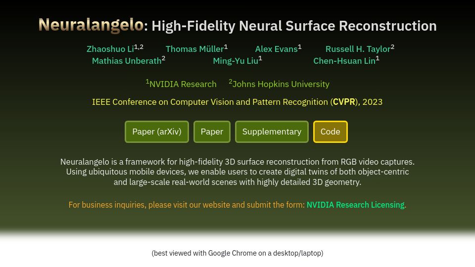 Screenshot of research.nvidia.com: Neuralangelo: High-Fidelity Neural Surface Reconstruction