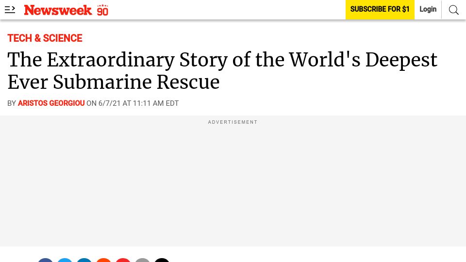 Screenshot of newsweek.com: The Deepest Submarine Rescue (2021)