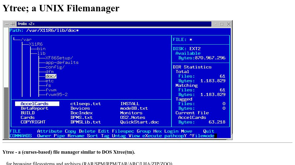 Screenshot of han.de: Ytree; a Unix Filemanager