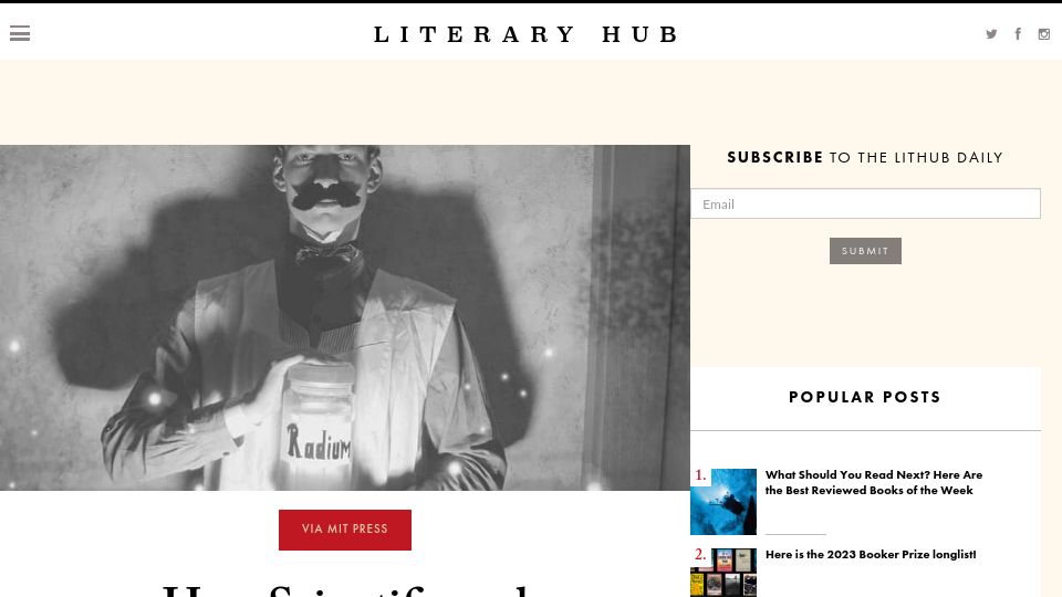 Screenshot of lithub.com: Scientific and Technological Breakthroughs Created a New Kind of Fiction