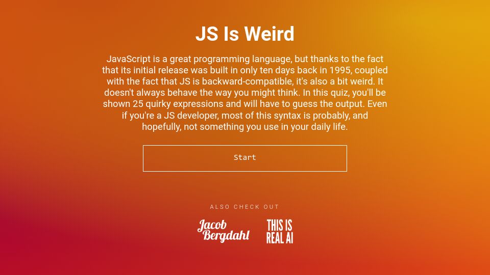 Screenshot of jsisweird.com: JavaScript Is Weird