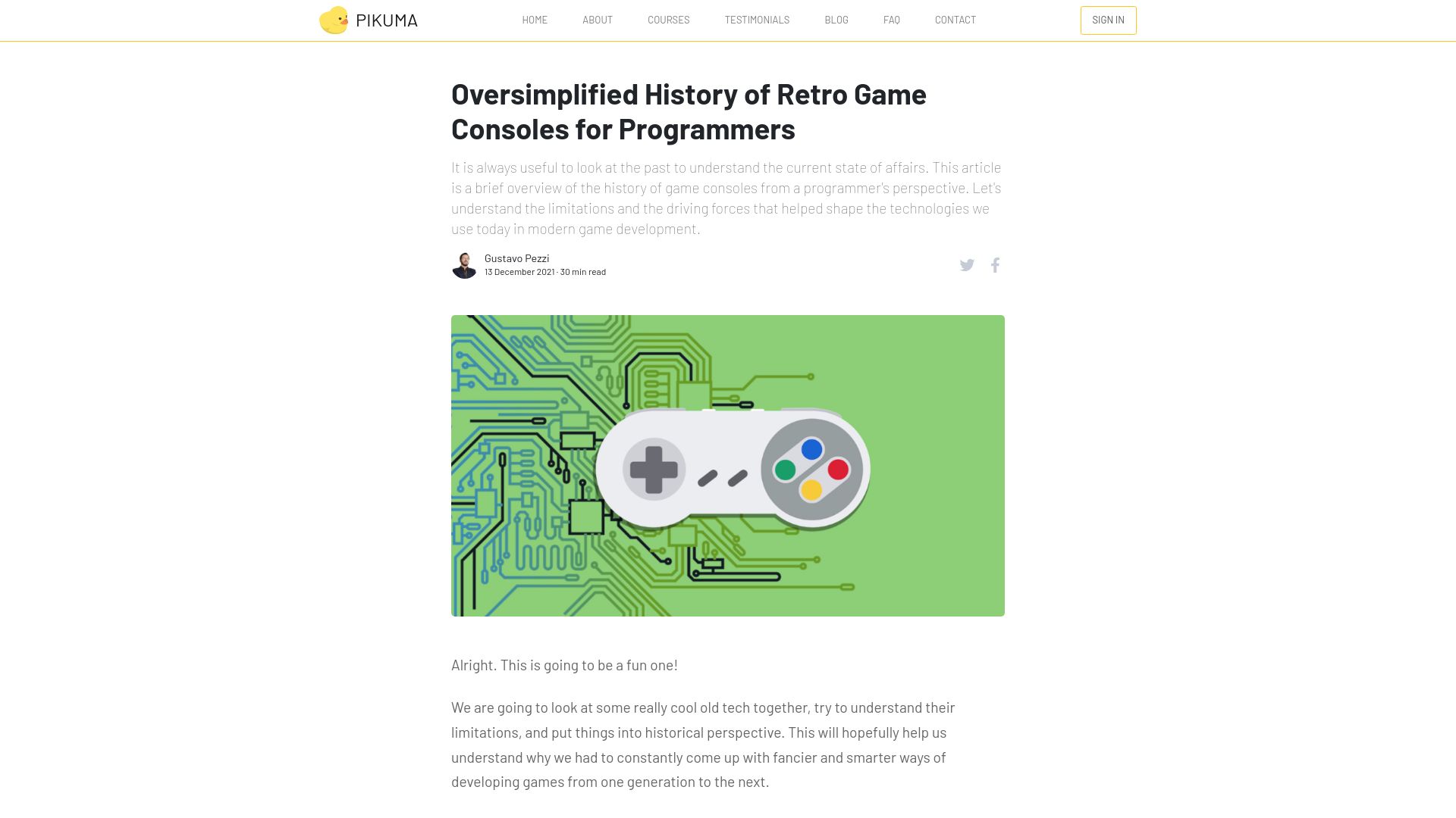 Screenshot of pikuma.com: Oversimplified History of Retro Game Consoles for Programmers
