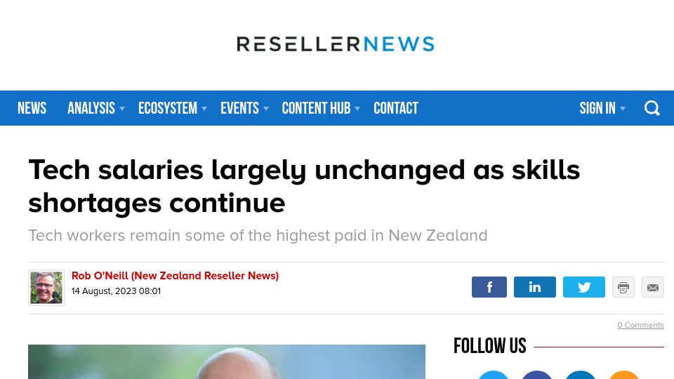 Screenshot of reseller.co.nz: Tech workers remain some of the highest paid in New Zealand