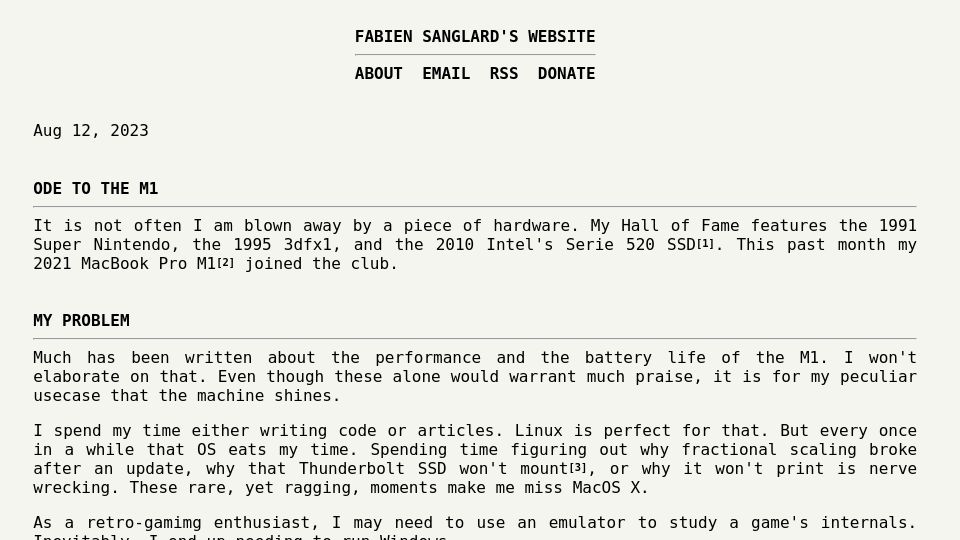 Screenshot of fabiensanglard.net: Ode to the M1