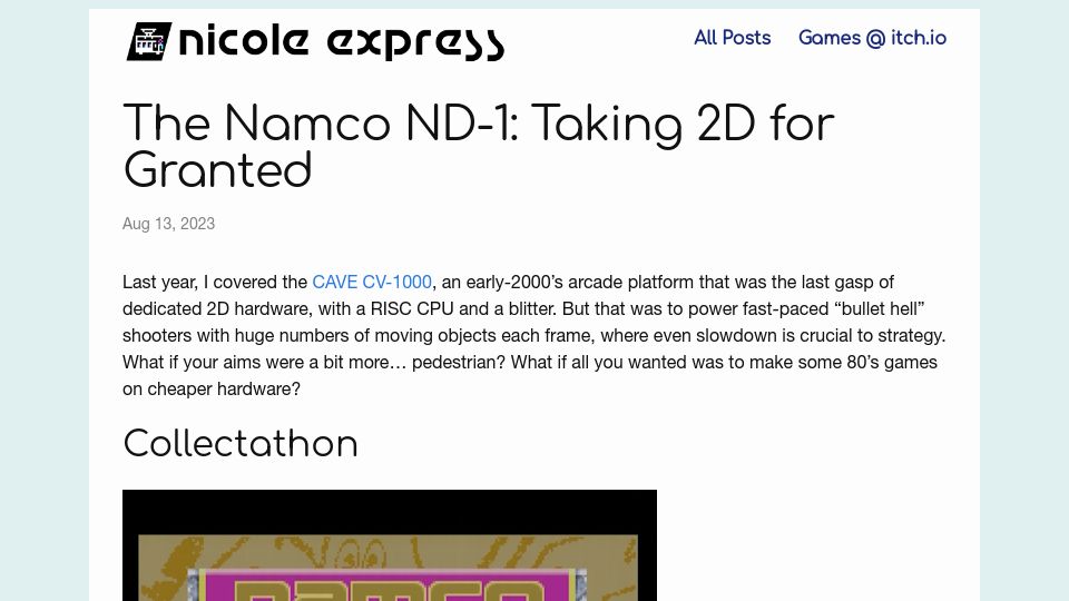 Screenshot of nicole.express: The Namco ND-1: Taking 2D for Granted