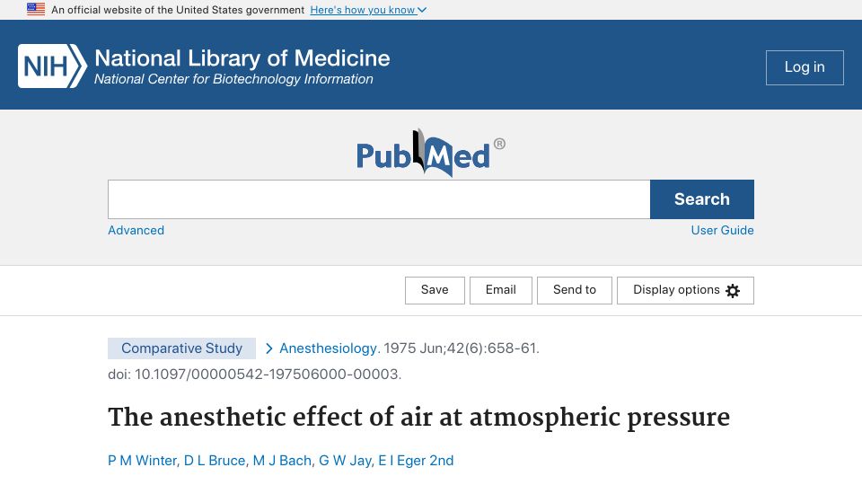 Screenshot of pubmed.ncbi.nlm.nih.gov: The anesthetic effect of air at atmospheric pressure
