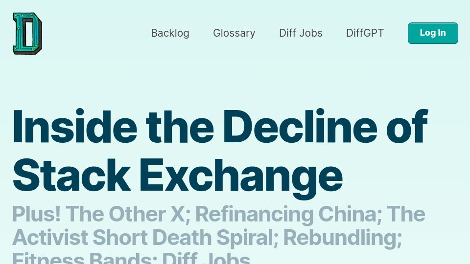 Screenshot of thediff.co: Inside The Decline of Stack Exchange