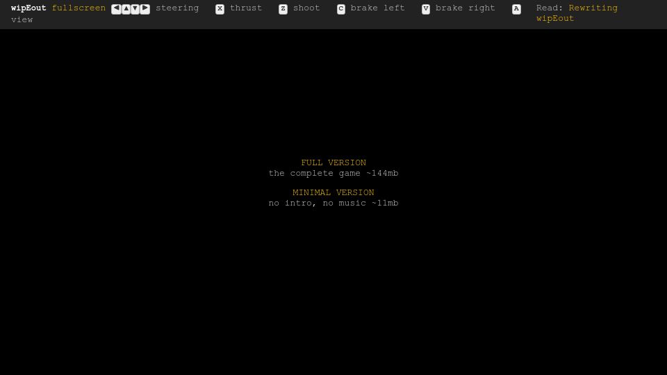 Screenshot of phoboslab.org: Fan-made port of Wipeout (PSX) for modern browsers