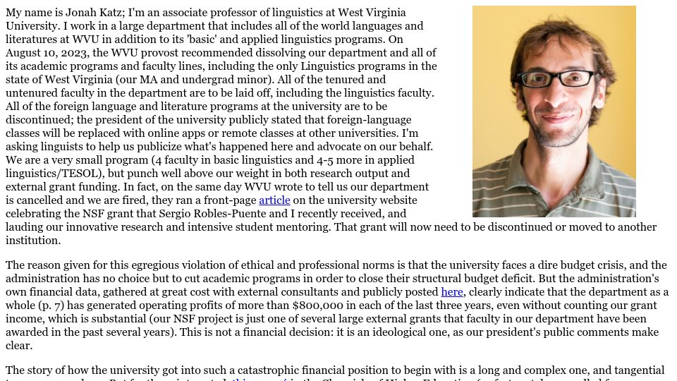 Screenshot of community.wvu.edu: The Cuts at WVU