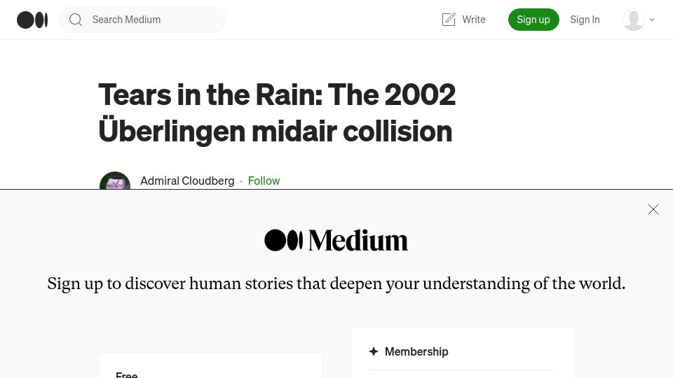 Screenshot of admiralcloudberg.medium.com: The 2002 Überlingen midair collision