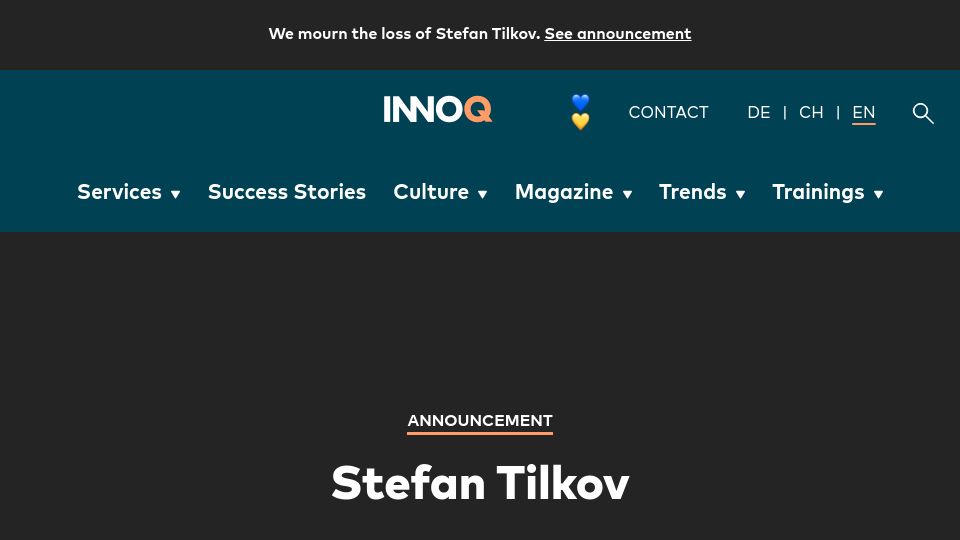 Screenshot of innoq.com: Stefan Tilkov has died